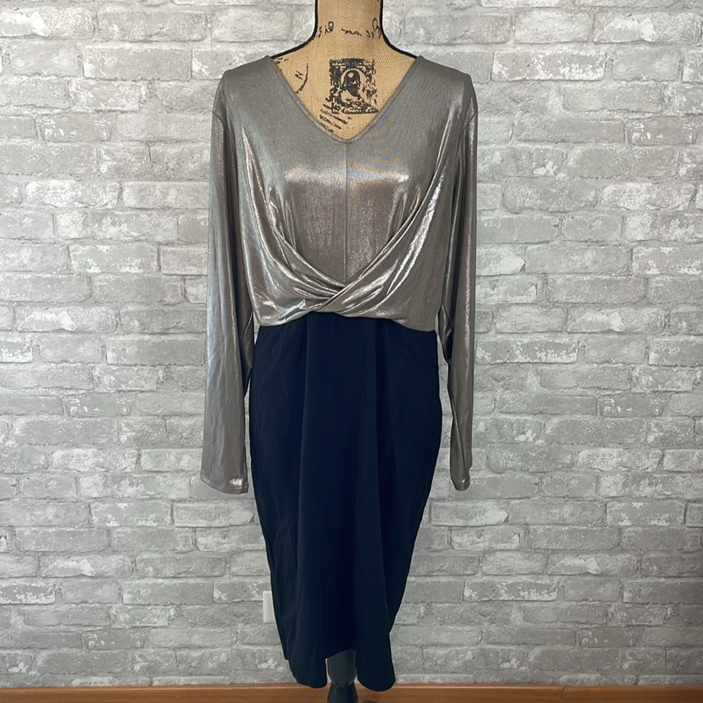6Th&LN Black and Silver front Crossover Dress
